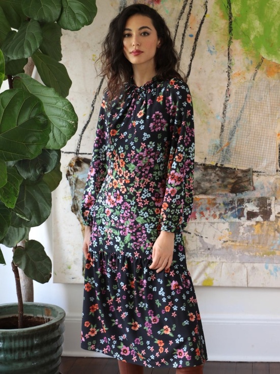Maggy London Dresses & Skirts - Maggy London Kiri Black Floral Midi Dress Long Sleeve A Line 12